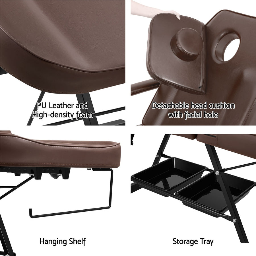 Zenses 3-fold adjustable massage table with stool, brown PU leather, reinforced metal frame
