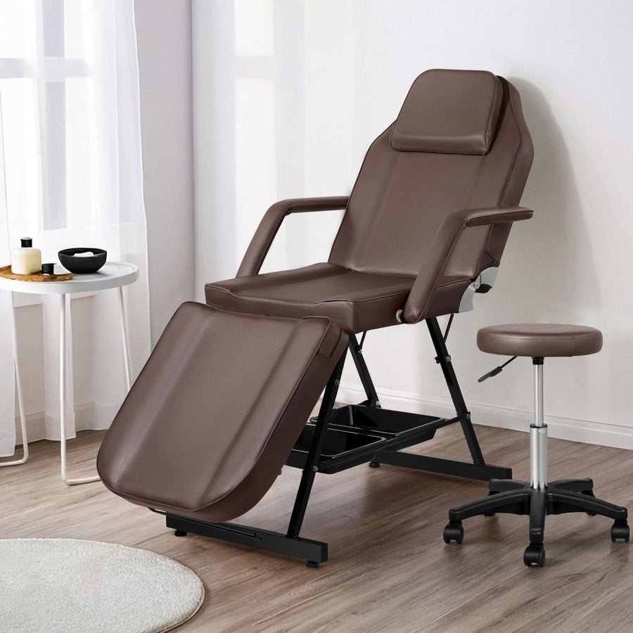 Zenses 3-fold adjustable massage table with stool, brown PU leather