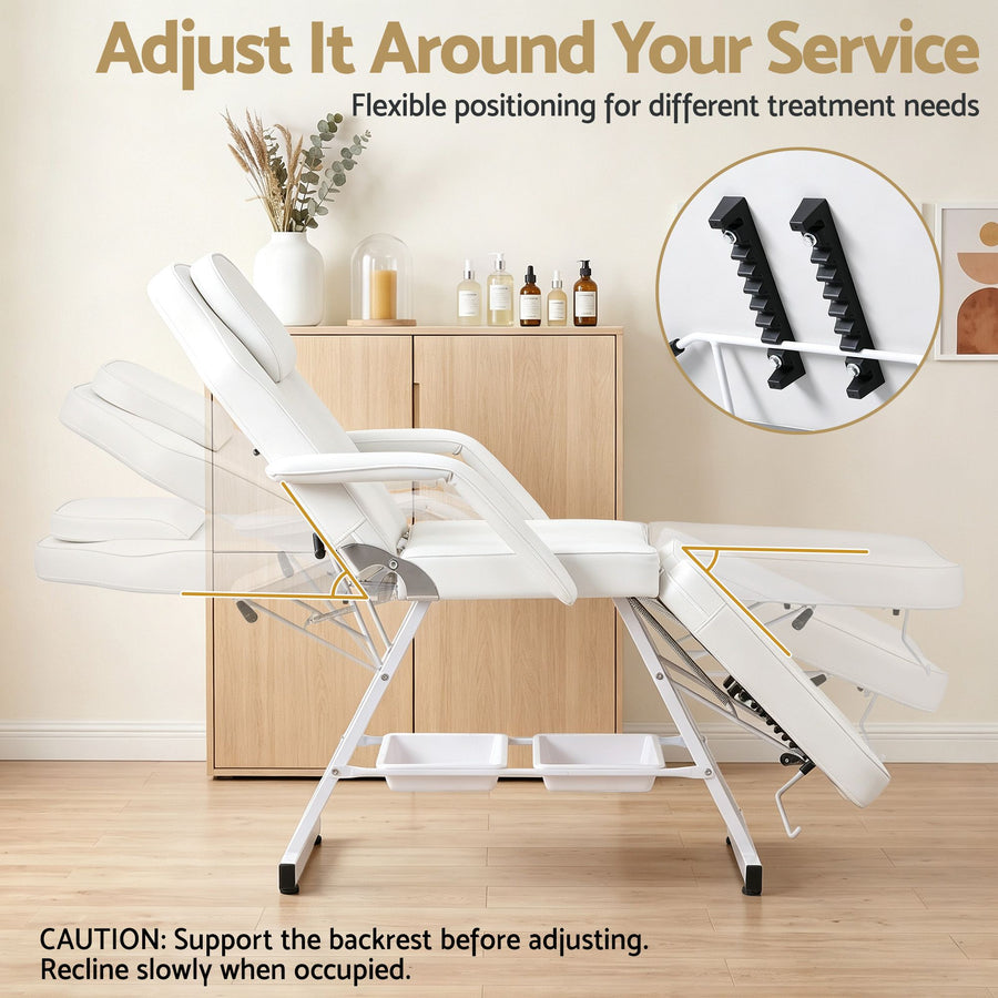 Zenses Beauty Bed with Stool, White, Adjustable Facial Massage Table, Tattoo Chair, Salon Services