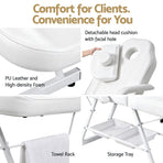 Zenses Beauty Bed with Stool, White, Adjustable Facial Massage Table, Tattoo Chair, Salon Services