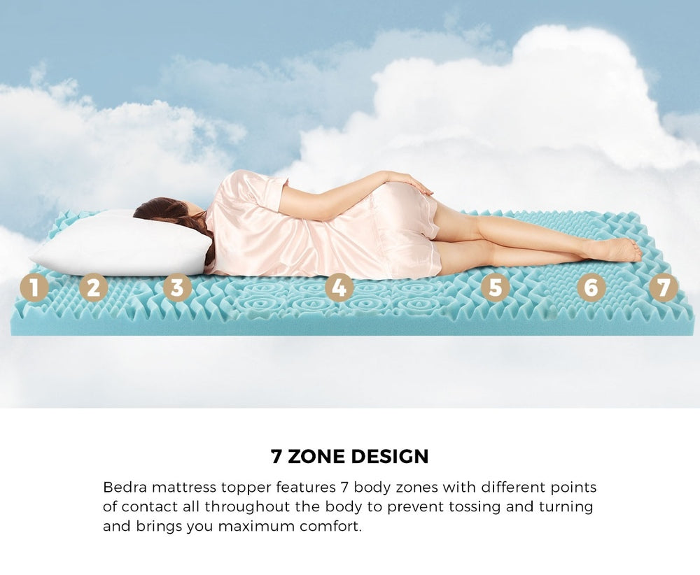 Bedra Memory Foam Mattress Topper Cool Gel Bamboo Cover 7-Zone 8CM Queen