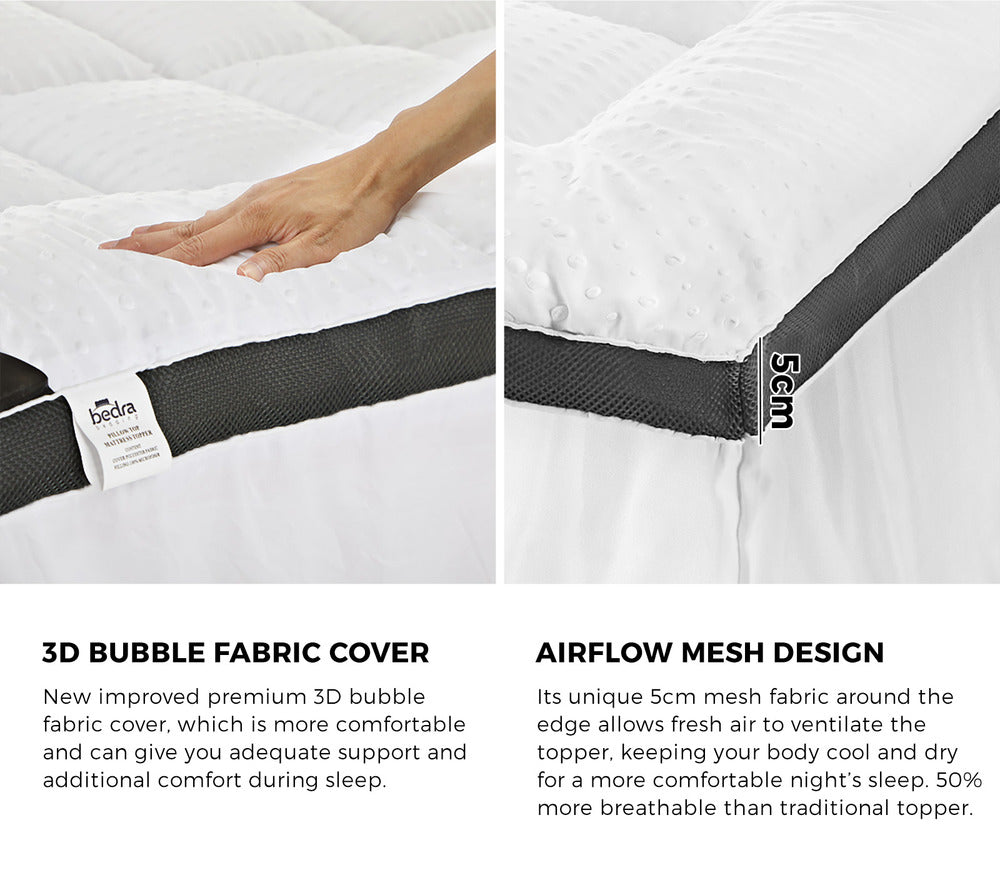 Bedra Mattress Topper Pillowtop Airflow Mesh 5cm King Single