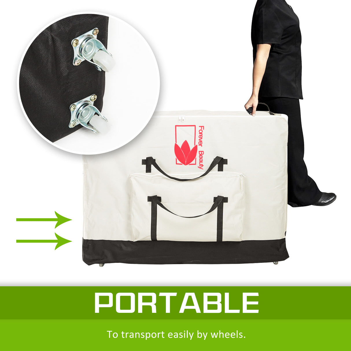 75cm Delux Wheeled Massage Table Carry Bag - WHITE