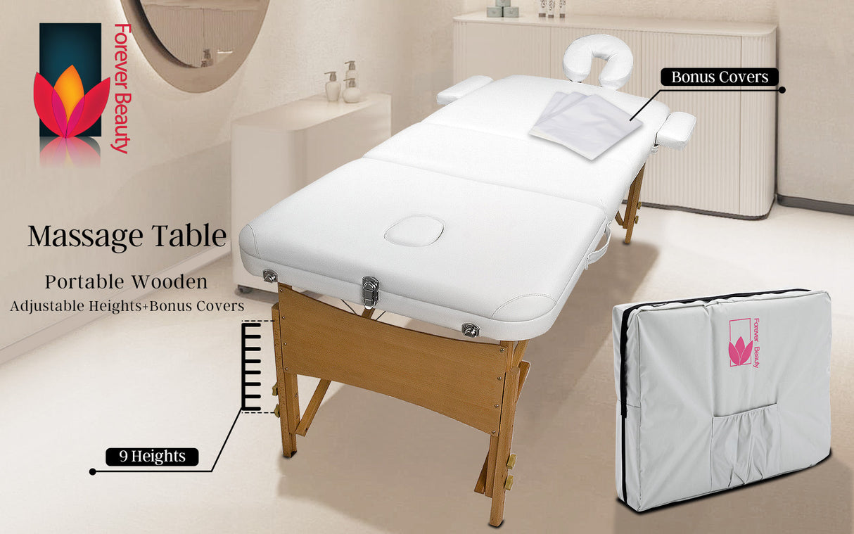 70cm Wooden Portable Massage Table - WHITE