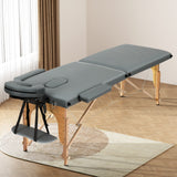 Zenses Massage Table 56cm Portable 2 Fold Wooden Beauty Bed Grey - Close-Up Angle