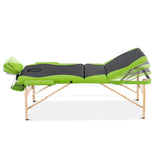Zenses Massage Table 70cm Portable 3 Fold Wooden Beauty Bed Green - Side View