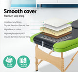 Zenses Massage Table 70cm Portable 3 Fold Wooden Beauty Bed Green - Top-Down View