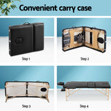 Zenses Massage Table 60cm Portable 3 Fold Wooden Beauty Bed Black - Rear View