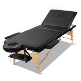 Zenses Massage Table 60cm Portable 3 Fold Wooden Beauty Bed Black - Low Angle
