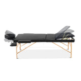 Zenses Massage Table 70cm Portable 3 Fold Wooden Beauty Bed Black - Side View