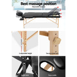 Zenses Massage Table 70cm Portable 3 Fold Wooden Beauty Bed Black - 45-Degree Angle