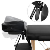 Zenses Massage Table 70cm Portable 3 Fold Wooden Beauty Bed Black - Close-Up Angle