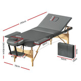 Zenses Massage Table 75cm Portable 3 Fold Wooden Beauty Bed Grey - Front View