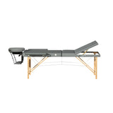 Zenses Massage Table 75cm Portable 3 Fold Wooden Beauty Bed Grey - Side View