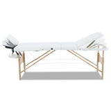 Zenses Massage Table 70cm Portable 3 Fold Wooden Beauty Bed White - Side View