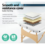 Zenses Massage Table 70cm Portable 3 Fold Wooden Beauty Bed White - Top-Down View