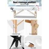 Zenses Massage Table 70cm Portable 3 Fold Wooden Beauty Bed White - 45-Degree Angle
