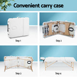 Zenses Massage Table 70cm Portable 3 Fold Wooden Beauty Bed White - Rear View