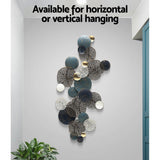 Artiss Metal Wall Art Hanging Sculpture 132cm Home Decor Leaf Circles Blue - Top-Down View