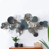 Artiss Metal Wall Art Hanging Sculpture 132cm Home Decor Leaf Circles Blue - Close-Up Angle