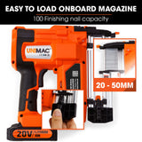 UNIMAC CLS400 20-50mm 16ga Finishing Nail Gun, Cordless 20V Lithium Nailer Kit