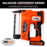 UNIMAC CLS400 20-50mm 16ga Finishing Nail Gun, Cordless 20V Lithium Nailer Kit - Front View