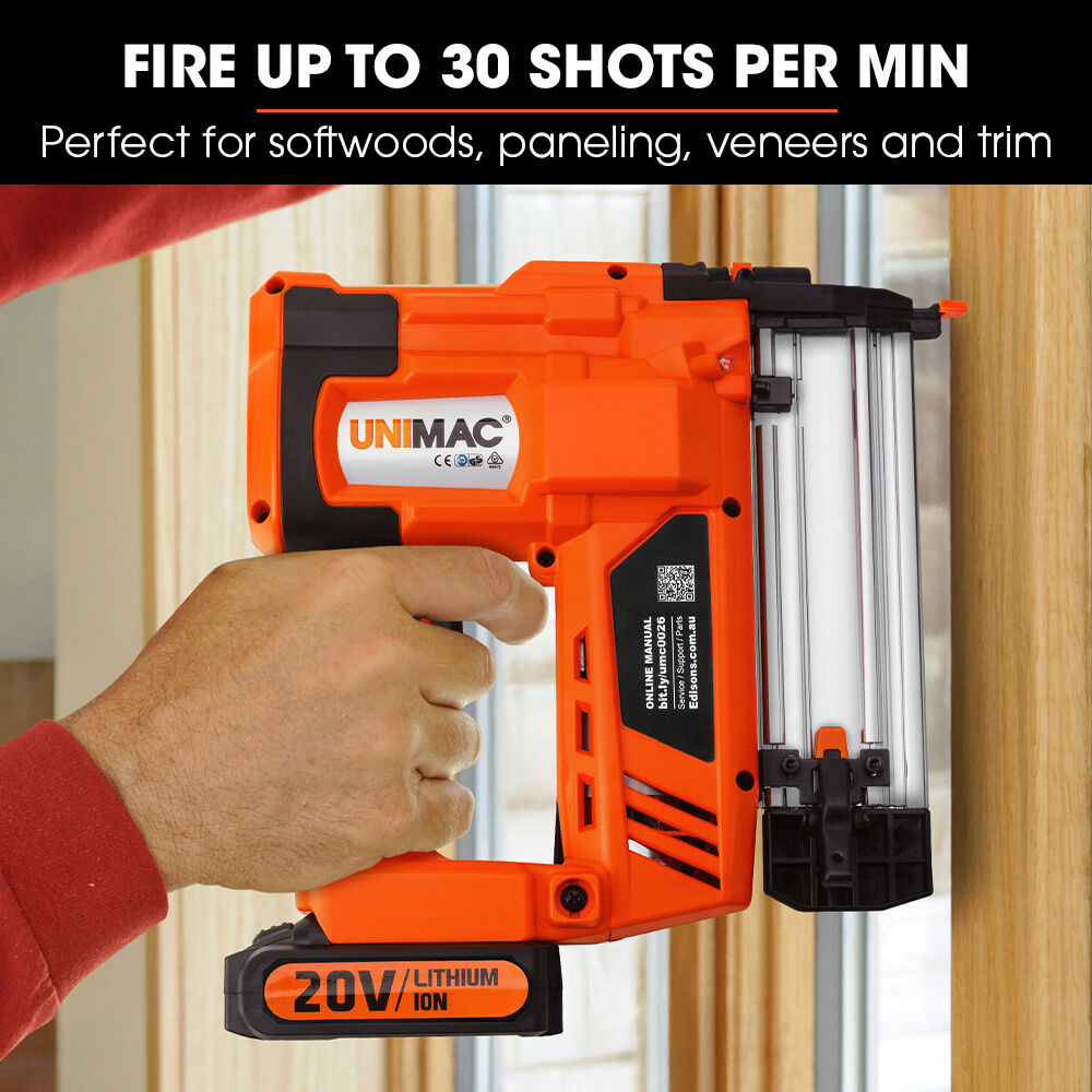UNIMAC CLS500 15-50mm 18ga 2-in-1 Stapler/Brad Nail Gun, Cordless 20V Lithium Nailer