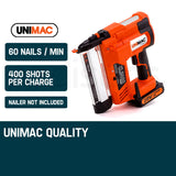 UNIMAC Nailer 20V Battery Lithium Ion Rechargeable Cordless Nail Gun - Top-Down View