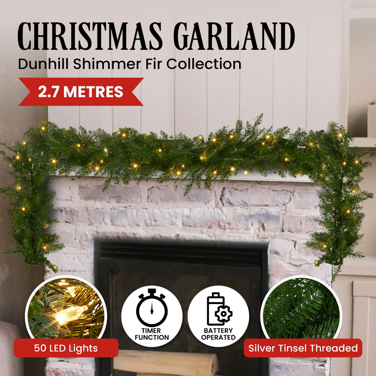National Tree Company 274cm Pre-lit Christmas Garland - Dunhill Shimmer Fir