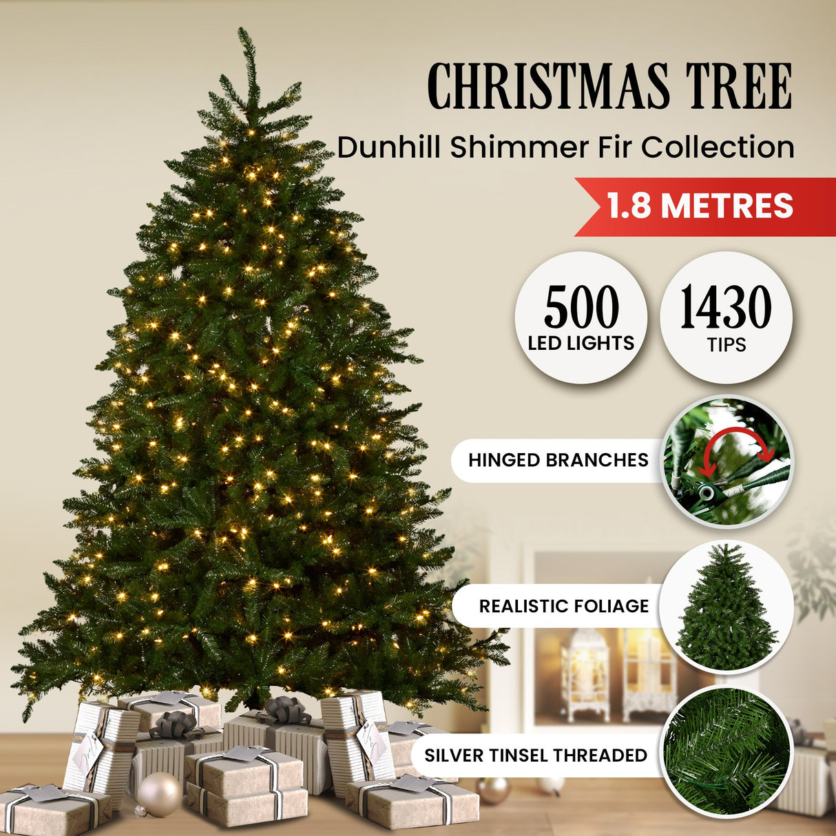 National Tree Company 1.8m Dunhill Shimmer Fir Pre-Lit Christmas Tree