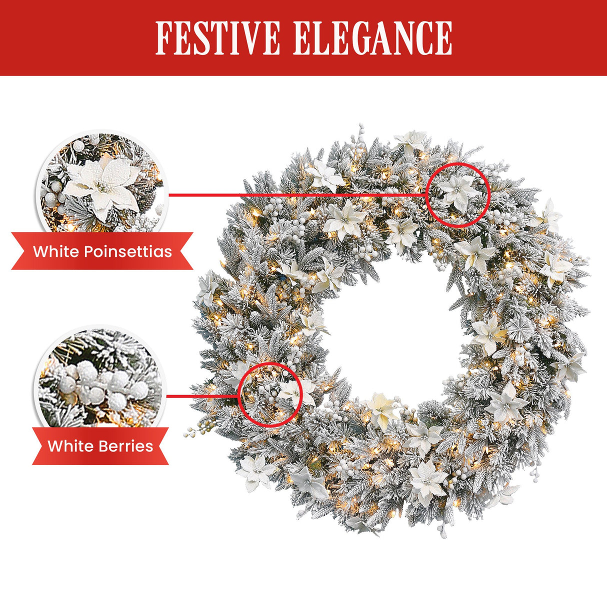 National Tree Company Frosted Colonial Pre-Lit Christmas Wreath - 122cm