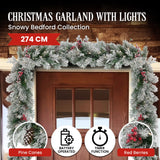 National Tree Company Snowy Bedford Christmas Garland - 274cm - Side View