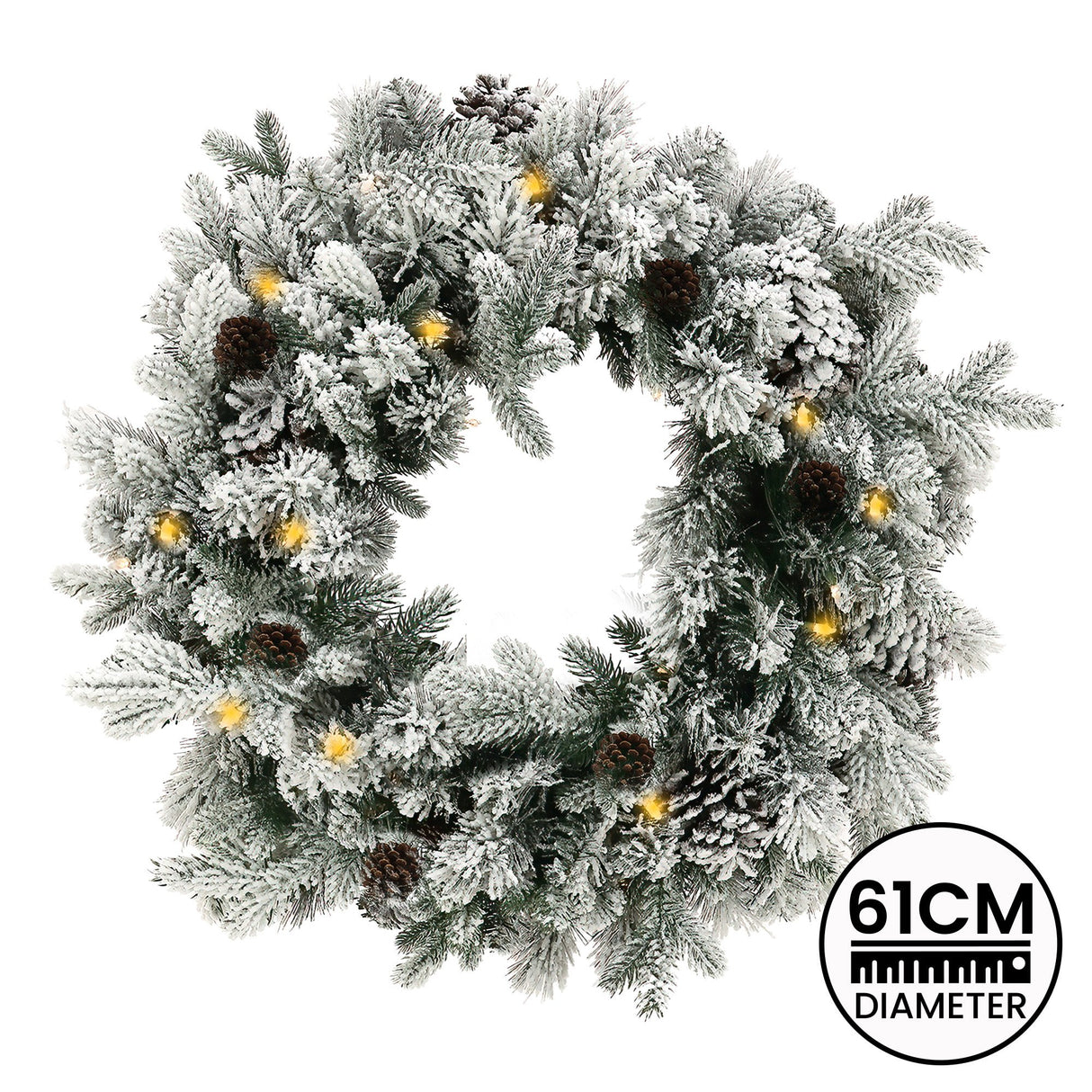 Christabelle Christmas Wreath with Lights - 61cm Snowy Dorchester