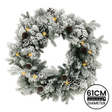Christabelle Christmas Wreath with Lights - 61cm Snowy Dorchester - Side View