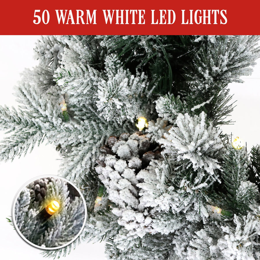 Christabelle Christmas Wreath with Lights - 61cm Snowy Dorchester