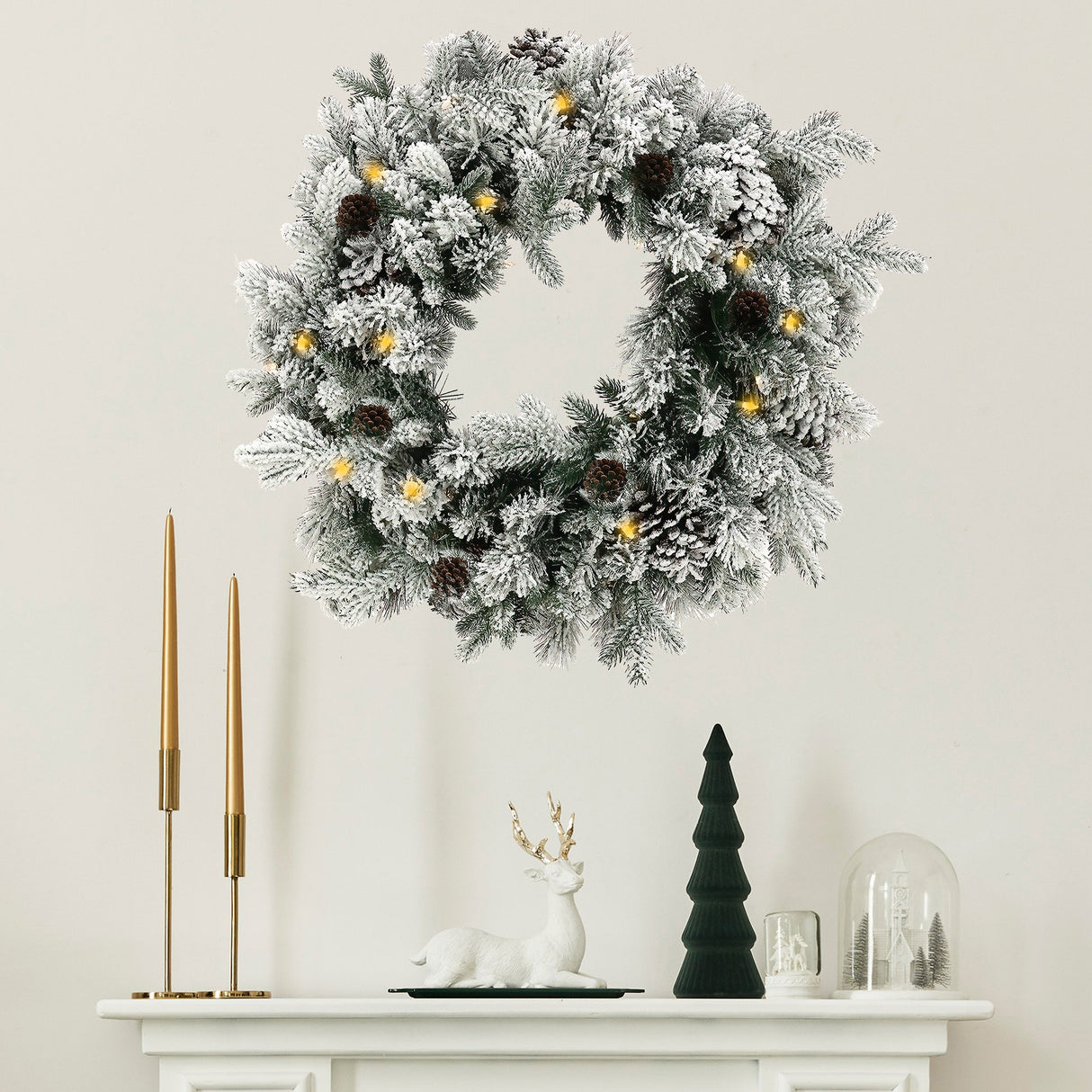 Christabelle Christmas Wreath with Lights - 61cm Snowy Dorchester