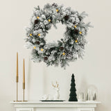 Christabelle Christmas Wreath with Lights - 61cm Snowy Dorchester - 45-Degree Angle