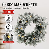 Christabelle Christmas Wreath with Lights - 61cm Snowy Dorchester
