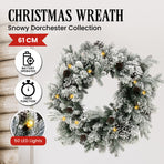 Christabelle Christmas Wreath with Lights - 61cm Snowy Dorchester