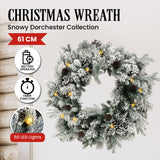 Christabelle Christmas Wreath with Lights - 61cm Snowy Dorchester - Rear View