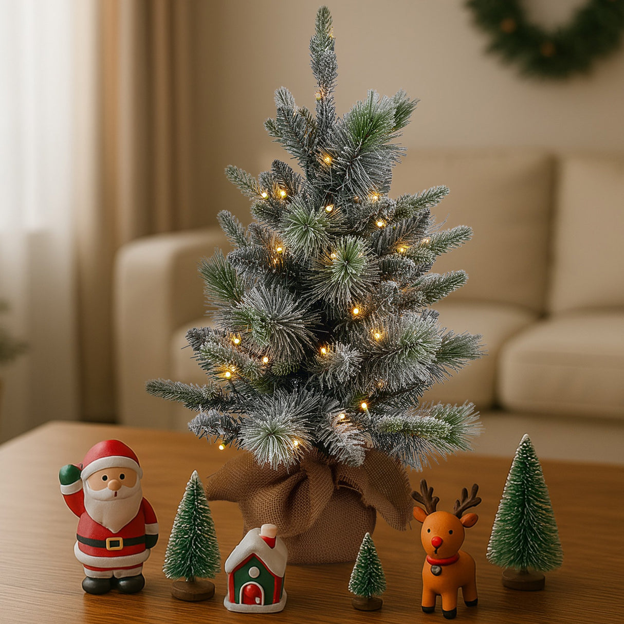 National Tree Company 61cm Pre-Lit Snowy Stamford Spruce Battery-Operated Mini Christmas Tree M