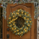 National Tree Company 61cm  Pre Lit Snowy Stamford Spruce Battery Operated Christmas Wreath w/L - Close-Up Angle