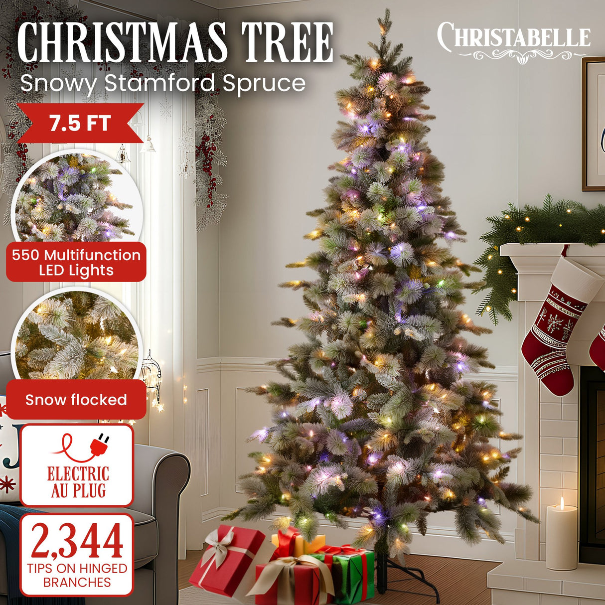 National Tree Company Snowy Stamford Spruce 7.5ft Christmas Tree Multi Functional White Coloure