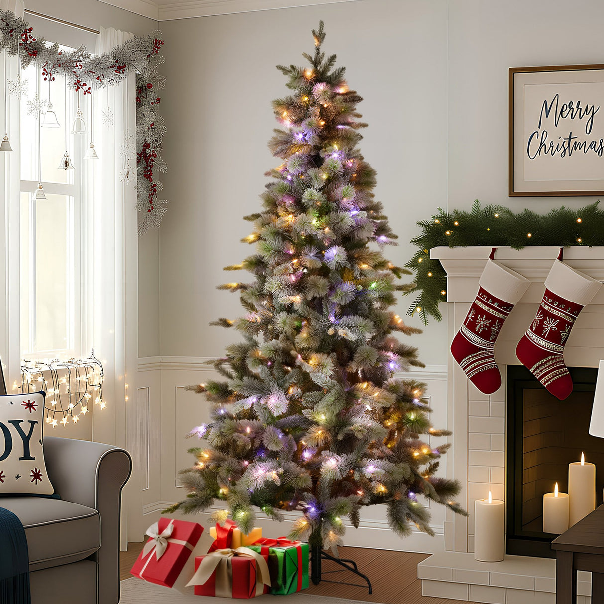 National Tree Company Snowy Stamford Spruce 7.5ft Christmas Tree Multi Functional White Coloure