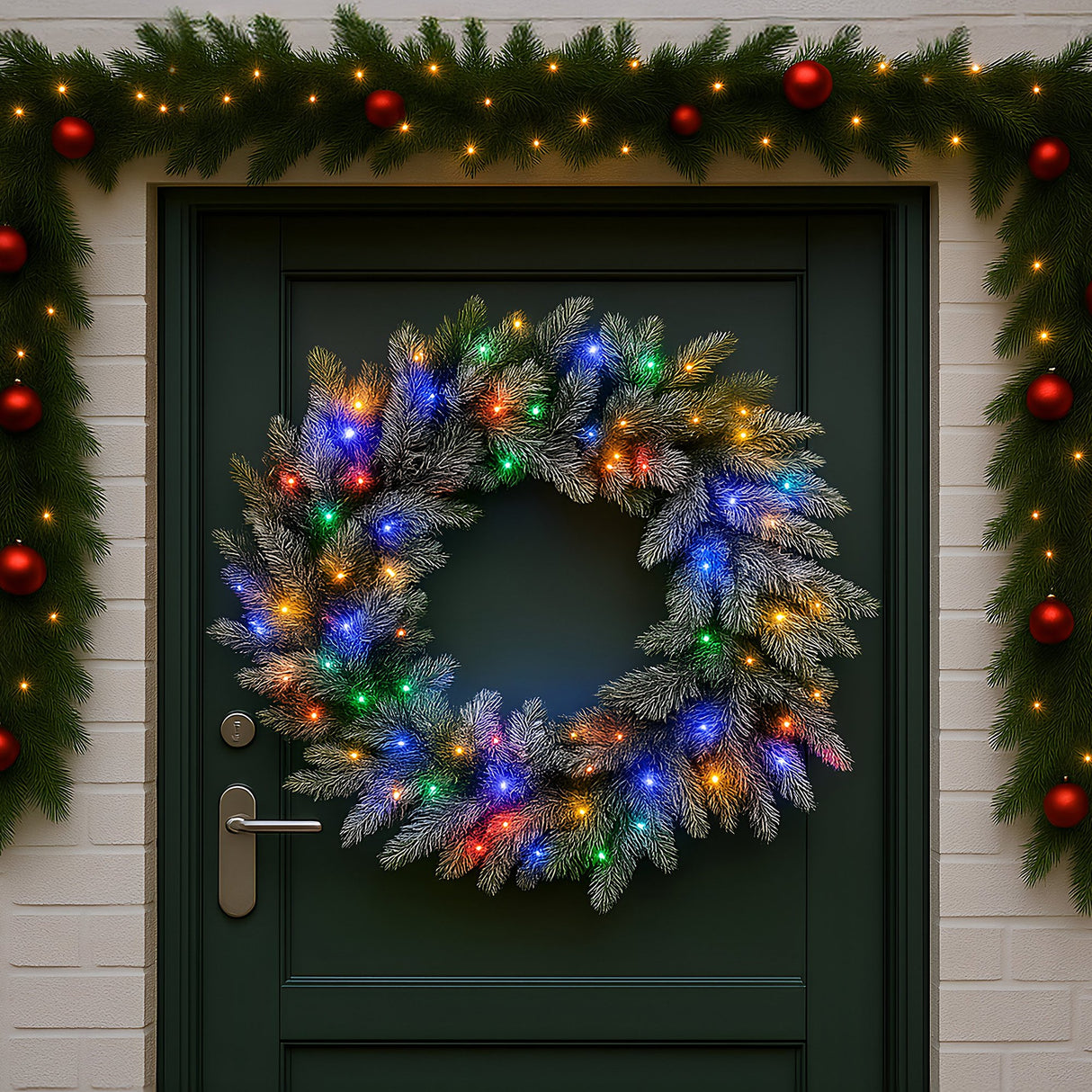 National Tree Company 76cm Pre Lit Snowy Stamford Spruce Battery Operated Christmas Wreath w/LE
