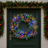 National Tree Company 76cm Pre Lit Snowy Stamford Spruce Battery Operated Christmas Wreath w/LE - Close-Up Angle