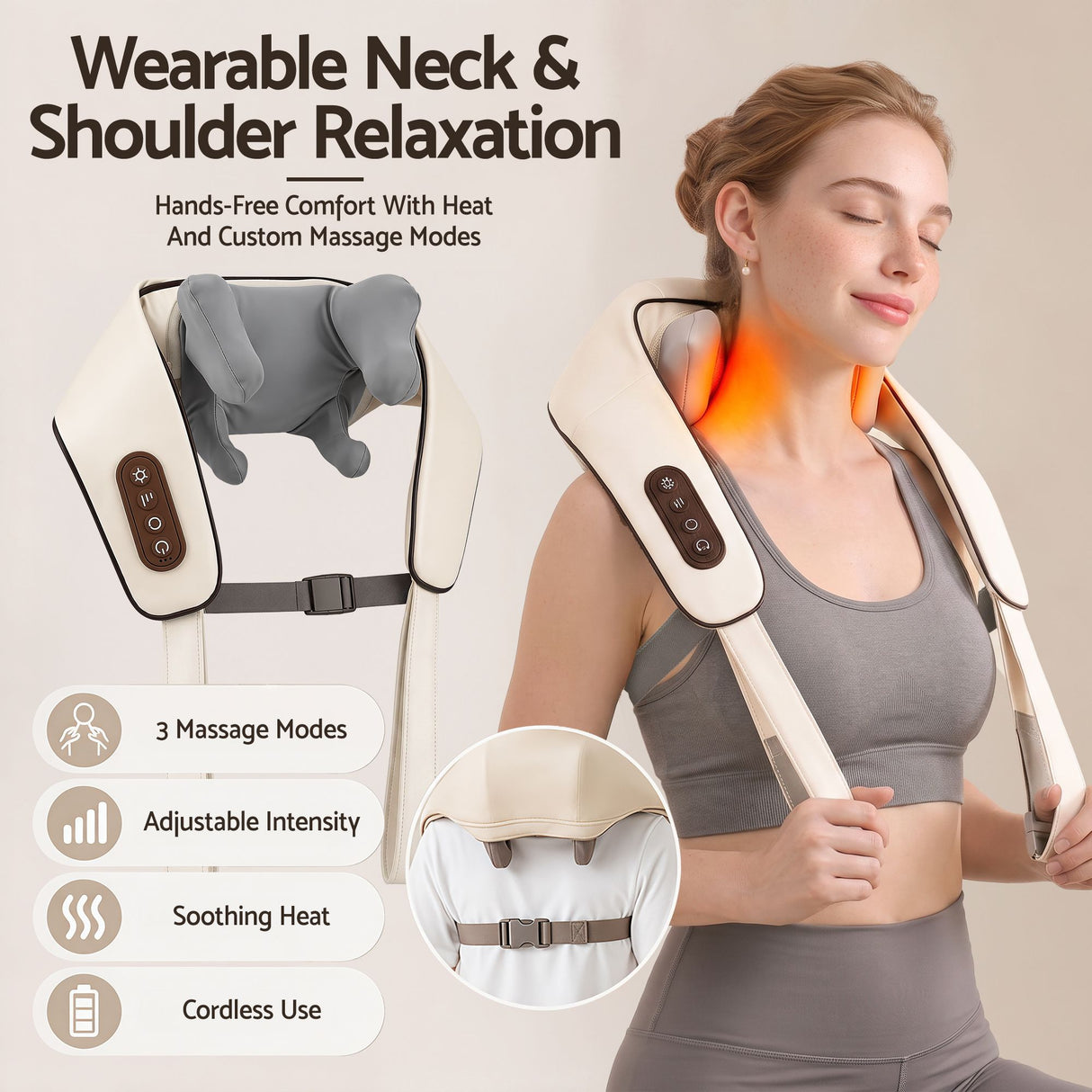 Livemor Neck Massager with Heat Pillow Shiatsu Shoulder Back Massager Pain Relief Tissue Kneading