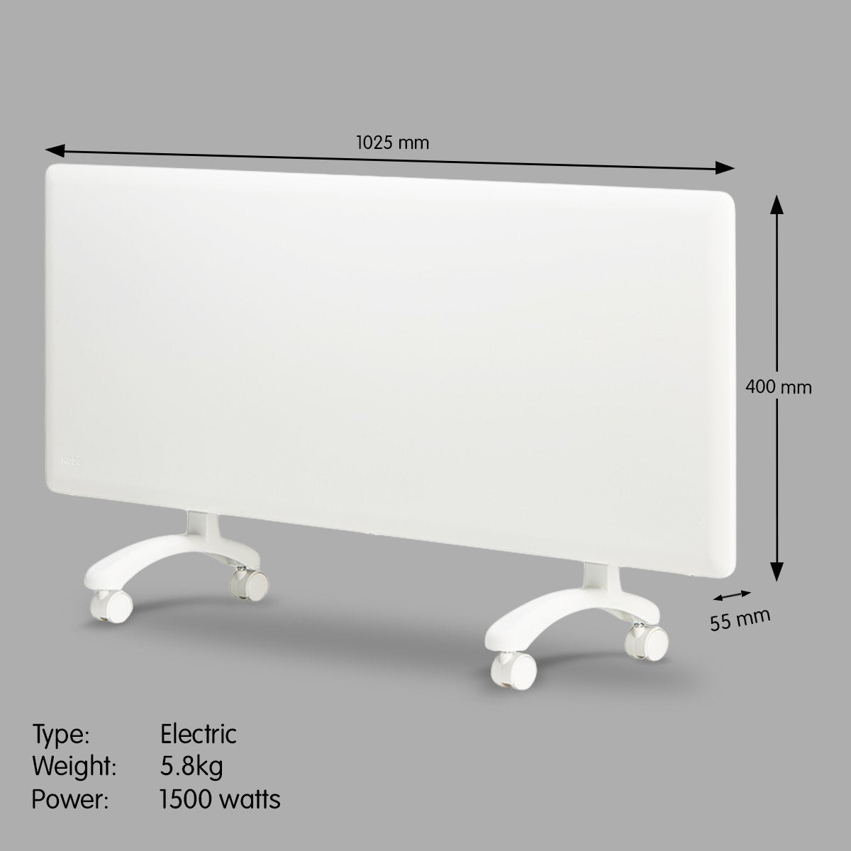 Nobo 1500W NTL4S15-FS40 Electric Panel Heater Thermostat & Castors