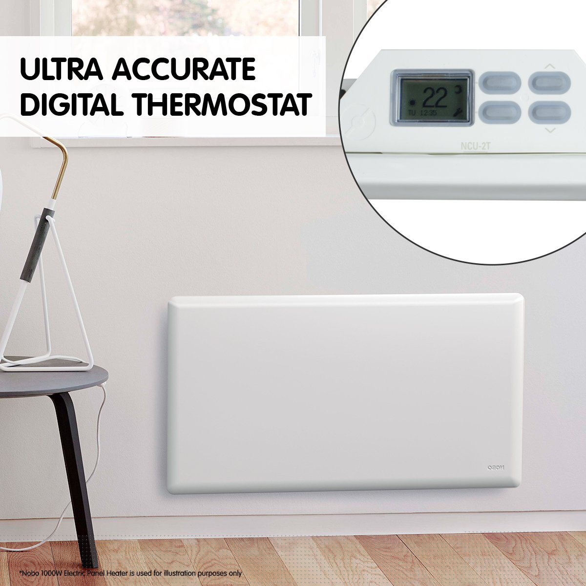 Nobo 2400W NTL4T24 Electric Panel Heater w/ Timer Thermostat & Castors