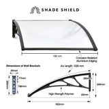 SHADE SHIELD 1x1m Exterior Awning, Black DIY External UV Rain Protection Clear Polycarbonate Canopy Cover